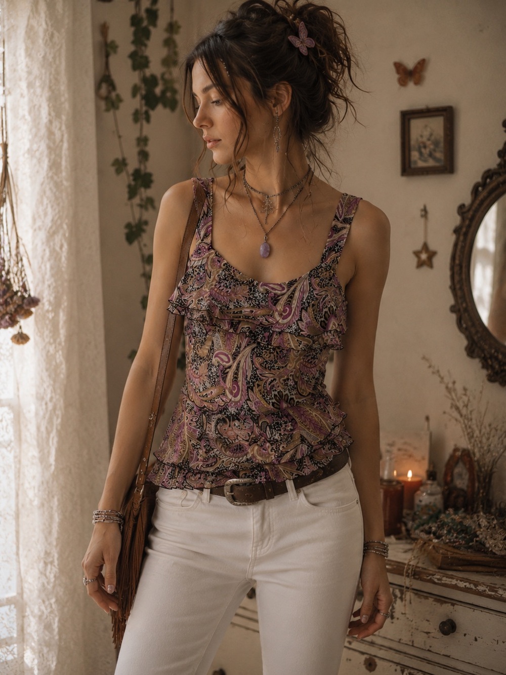Y2K Paisley Top Large Vintage Whimsical Fairy Dark Romantic Asymmetrical